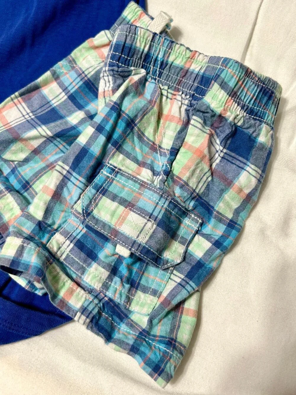 18 month Blue Bodysuit One-piece, Plaid Shorts